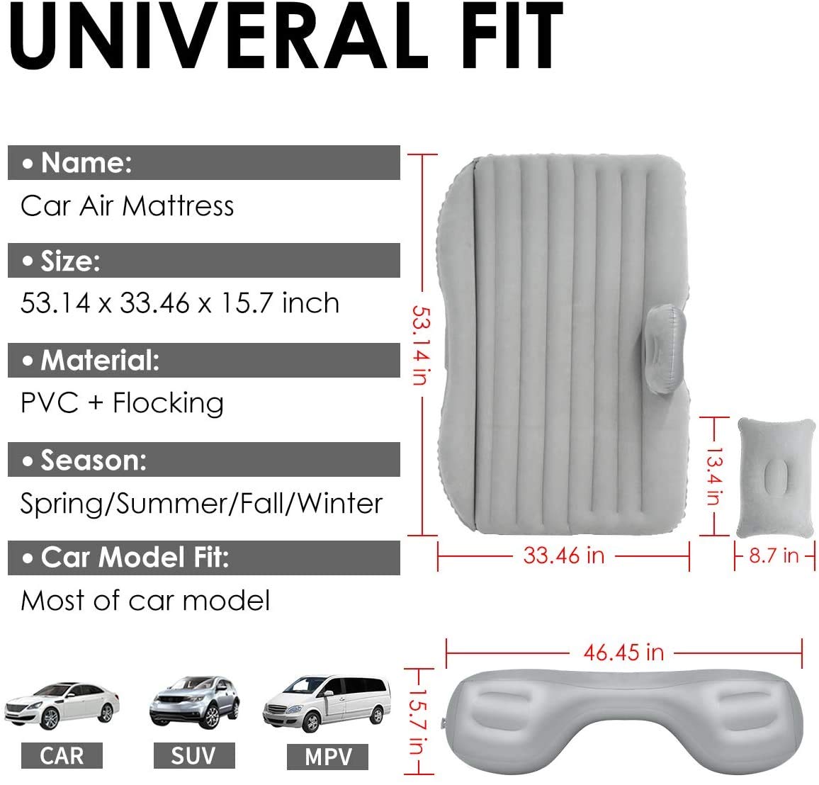 Car Travel Bed Mattress with 2 Air Pillows